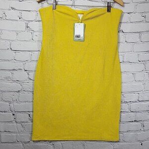 H&M Strapless Dress Size L Yellow Sweetheart Neckline Short Fitted Bodycon NEW